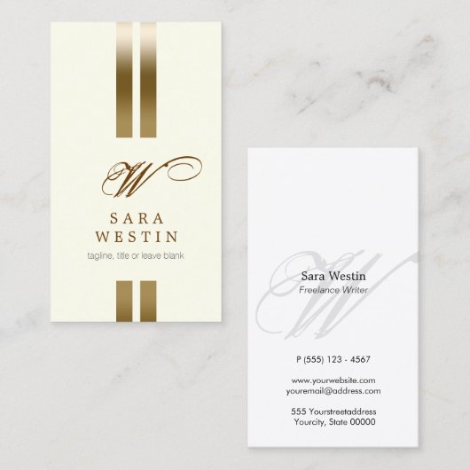 Freelance schrijver Elegant GoldStripe ScriptMonog Visitekaartje (Voorkant / Achterkant)