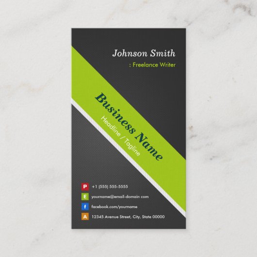 Freelance Writer - Premium Black en Green Visitekaartje (Voorkant)