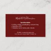 Freelancer Entrepreneur Small Biz Owner Burgundy Visitekaartje (Achterkant)