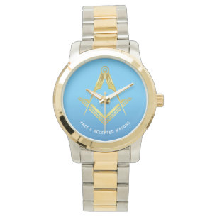 Freemason Gifts   Light Blue Silver Gold Masonic Horloge