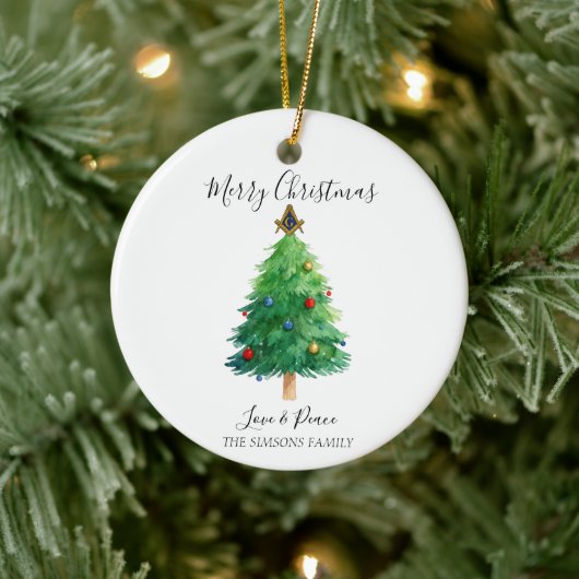 Freemason Masonic Pine Merry Christmas Tree  Keramisch Ornament (Boom)