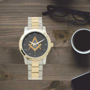 Freemason Square and Compass Charity Masonic gold Horloge