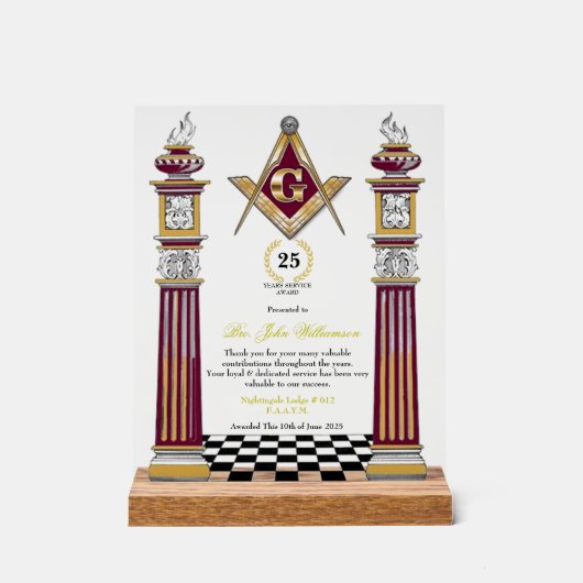 Freemason Years Services Award (Recto)
