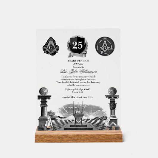 Freemason Years Services Award (Recto)
