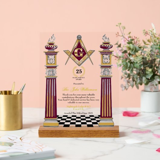 Freemason Years Services Award Acryl Bord (Huwelijk)