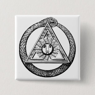 Freemasonry iedereen ziet het symbool Eye Masonic Vierkante Button 5,1 Cm