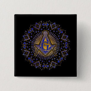 Freemasonry-symbool Square and Compass Vierkante Button 5,1 Cm