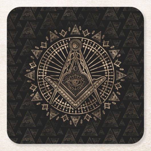 Freemasonry-symbool Square and Compass Vierkante Kartonnen Onderzetter (Voorkant)