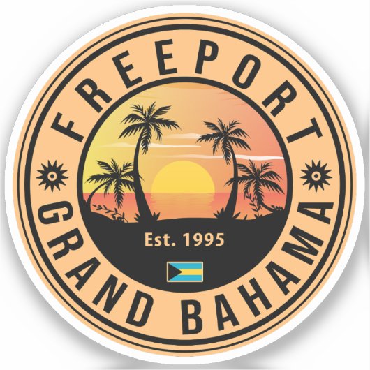 Freeport Bahamas Retro Sunset Souvenirs 60s Sticker (Voorkant)