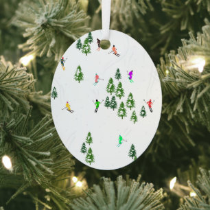 Freeride Alpiene Skiers Illustratie Kerstmis Metalen Ornament