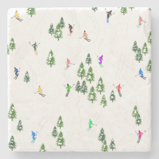 Freeride Alpiene Skiers Illustratie Partij Stenen Onderzetter