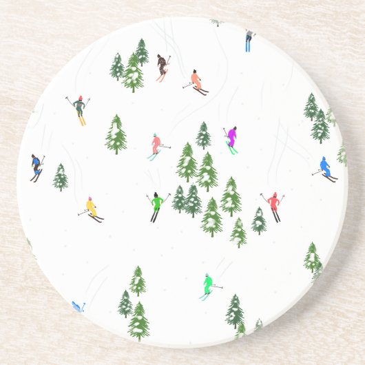 Freeride Alpiene Skiers Illustratie Partij Zandsteen Onderzetter (Voorkant)