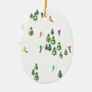 Freeride Alpiene Skiers Schiking Illustratie mas G Keramisch Ornament