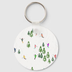 Freeride Alpiene Skiers Skiing Illustratie Ski Sleutelhanger