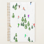 Freeride Skieurs alpins Ski illustration Ski<br><div class="desc">skieur d'hiver cool design motif avec skieurs skieurs sur les pistes de la station de ski alpin parmi des sapins enneigés dans les alpes. Les skieurs freeride portent des combinaisons de ski rétro vintages et colorées, descendent en ski avec des skis sur un arrière - plan de paysage de montagne...</div>