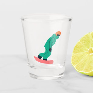 Freeride Snowboarder Green Suit Snowboarding Shot Glas
