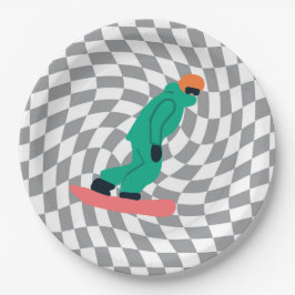 Freeride Snowboarder in Green Suit Grijs gecontrol Papieren Bordje