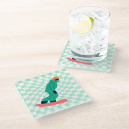 Freeride Snowboarder in groene Suit gecontroleerd Glazen Onderzetter