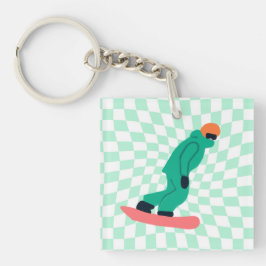 Freeride Snowboarder in groene Suit gecontroleerd Sleutelhanger