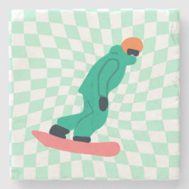 Freeride Snowboarder in groene Suit gecontroleerd Stenen Onderzetter