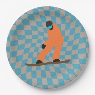 Freeride Snowboarder in Oranje Suit gecontroleerd Papieren Bordje