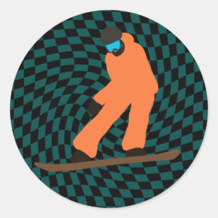 Freeride Snowboarder in Oranje Suit gecontroleerd Ronde Sticker