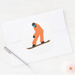 Freeride Snowboarder in Oranje Suit-illustratie Ronde Sticker