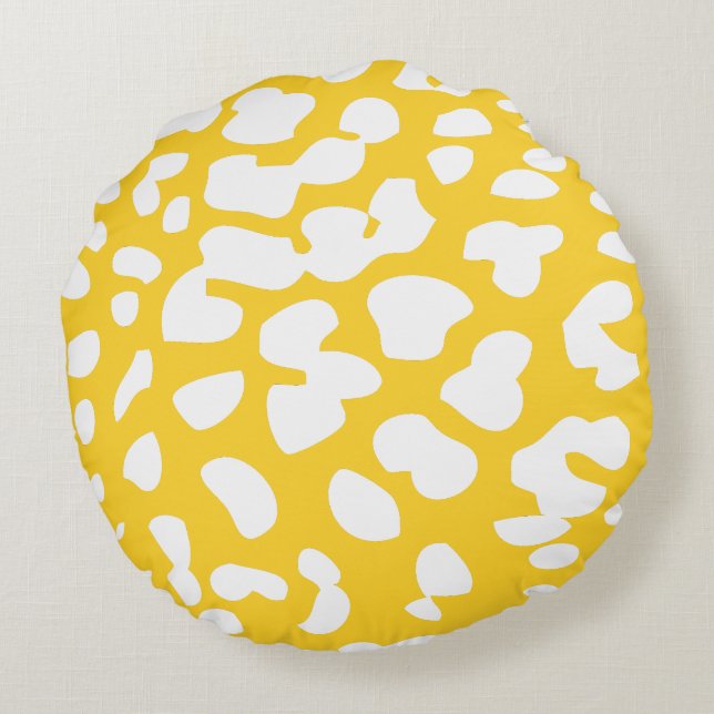Freesia and White Leopard Print Round Pillow Rond Kussen (Achterkant)