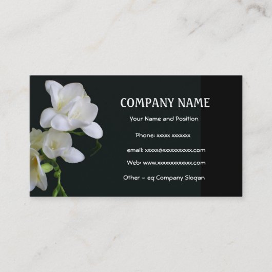 Freesia blanche sur le Carte de visite noir (Devant)