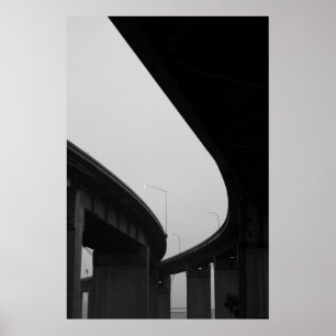 Freeway-ramen in een fog-Poster, afdrukken Poster