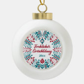 Frehlicher Grischtdaag, Pennsylvania Dutch Xmas Keramische Bal Ornament (Voorkant)