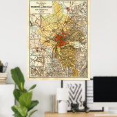  Freiburg im Breisgau Duitsland Map (1911) Poster (Thuiskantoor)