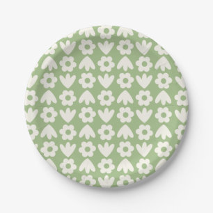 Freja Flowers Floral Pattern Sage Green and Cream Papieren Bordje