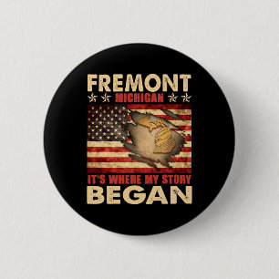 Fremont Michigan vlag van de Verenigde Staten 4 ju Ronde Button 5,7 Cm