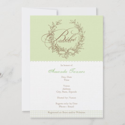 French Bebe Shower Invitation - Vert (Devant)