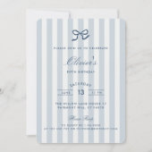 French Blue Bow & Stripes Boy Invitation d'anniver (Devant)