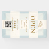 French Blue Checkered Croissant QR Bakery Display Spandoek (Horizontaal)