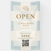 French Blue Checkered Croissant QR Bakery Display Spandoek (Verticaal)