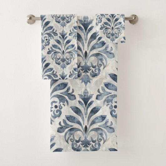 French Blue Damask Towel (En situation)