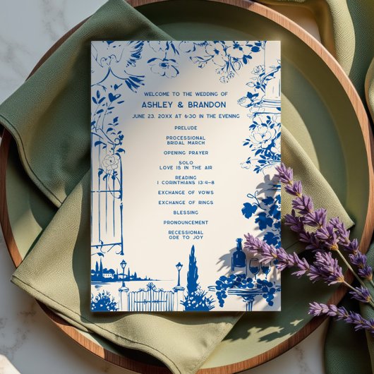 French Blue European Garden Whimsical Wedding Programma