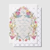 French Blue Floral Crest Bewaar de datum Vellum Uitnodigingen (Offset (Uitnodiging))