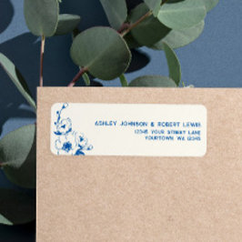 French Blue Floral Wedding Return Address Etiket