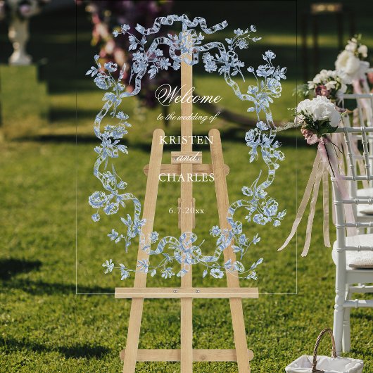 French Blue Flowers & Ribbons Wedding Welcome