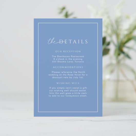 French Blue Minimal Wedding Details Invoegen Informatiekaartje (Staand voorkant)