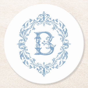 French Blue Monogrammed B-Onderzetter Ronde Kartonnen Onderzetter