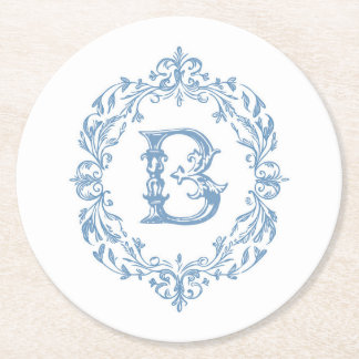 French Blue Monogrammed B-Onderzetter Ronde Kartonnen Onderzetter