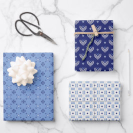 French Blue Trio 1 Geometrische set van wikkelpapi Inpakpapier Vel