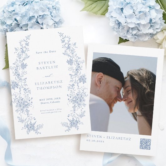 French Blue Wedding Bewaar de datumfoto Kaart
