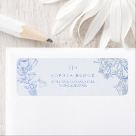 French Blue White Floral Wedding Etiket