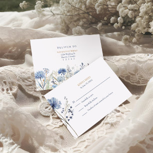 French Blue Wildflower Meadow Wedding RSVP Kaart